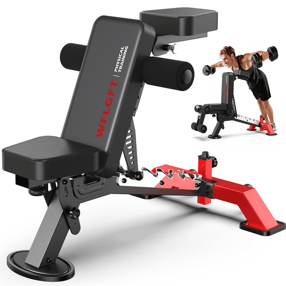 Cycool Multifunctional Adjustable Weight Bench with Headrest Heavy-Duty Strength Training Press Bench with Removable Foot Catch for Home Gym