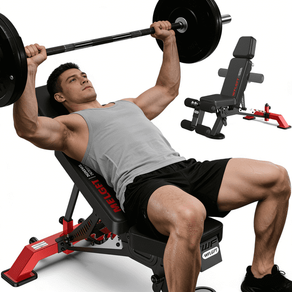 Cycool Multifunctional Adjustable Weight Bench with Headrest Heavy-Duty Strength Training Press Bench with Removable Foot Catch for Home Gym