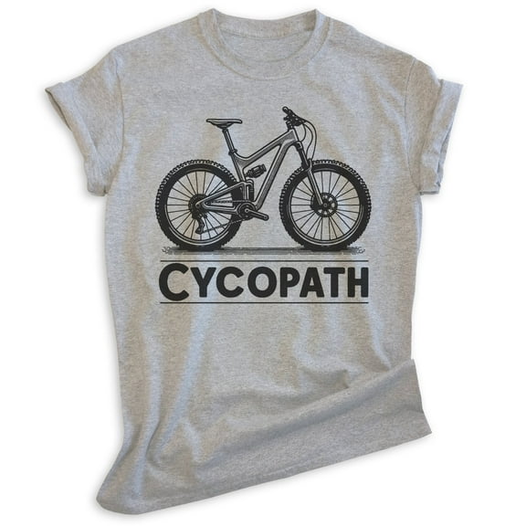 Cycopath Bike T-shirt, Unisex Women's Men's Shirt, Funny Bike Bicycle Cycling Mountain Bike, Heather Gray, Medium