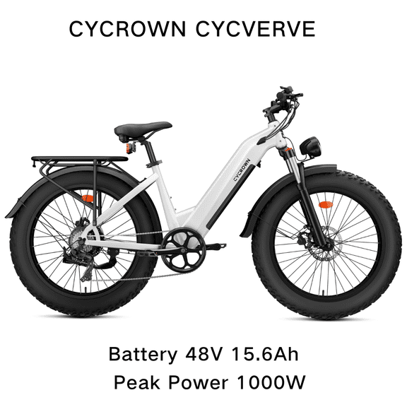 Cycrown Cycverve 48V 15.6Ah 1000W Peak Electric Bike for Adults, All-Terrain Fat Tire Commuter with 28 mph Speed