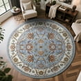 thumbnail image 1 of Cydiria Blue Round Persian Medallion Area Rug Floral Pattern Print Low-Pile Carpet for Living Room, 6' x 6', 1 of 8