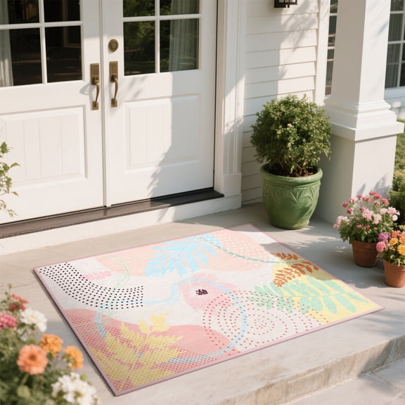 Cydiria Cozy Bright Fun Boho Abstract Faux Wool Area Rug, 2' x 3', Pink