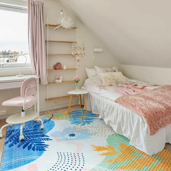 Cydiria Cozy Bright Fun Boho Abstract Faux Wool Area Rug, 5' x 8', Blue