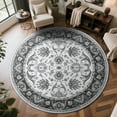 thumbnail image 1 of Cydiria Gray Round Persian Medallion Area Rug Floral Pattern Print Low-Pile Carpet for Living Room, 5' x 5', 1 of 8