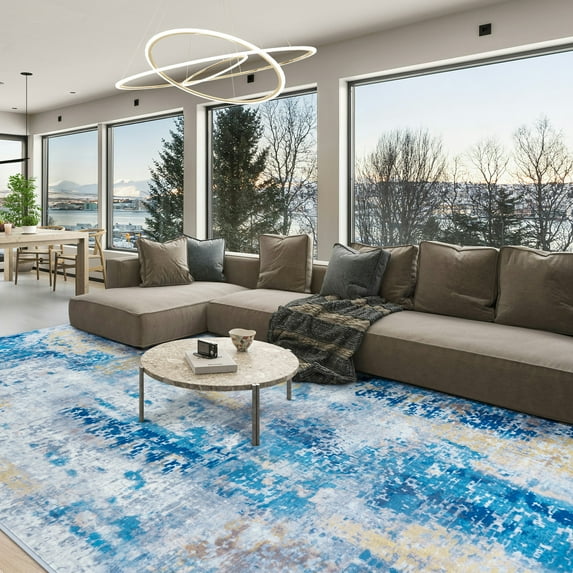 Cydiria Modern Abstract Fuzzy Faux Wool Area Rug, 5' x 8', Blue