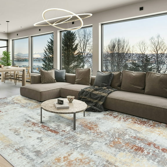 Cydiria Modern Abstract Fuzzy Faux Wool Area Rug, 5' x 8', Brown