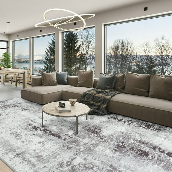 Cydiria Modern Abstract Fuzzy Faux Wool Area Rug, 5' x 8', Gray