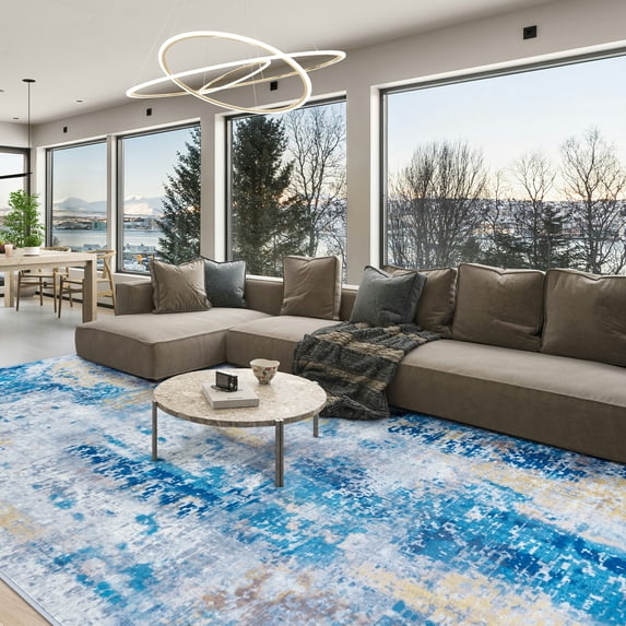Cydiria Modern Abstract Fuzzy Faux Wool Area Rug, 7' x 10', Blue