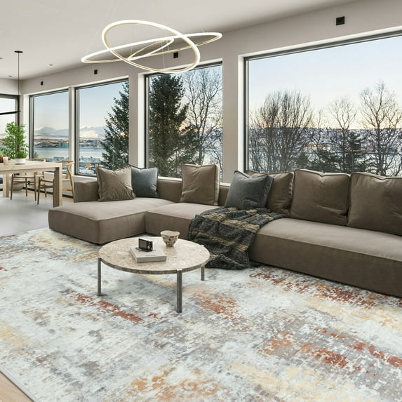 Cydiria Modern Abstract Fuzzy Faux Wool Area Rug, 7' x 10', Brown