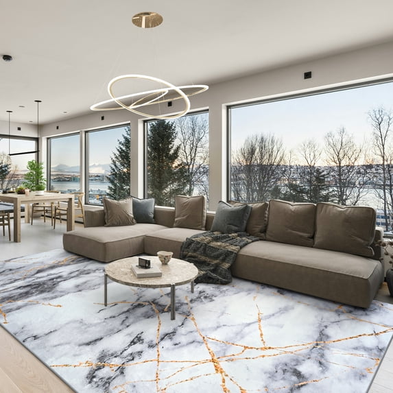 Cydiria Modern Abstract Marble Faux Wool Area Rug, 5' x 7', Gray