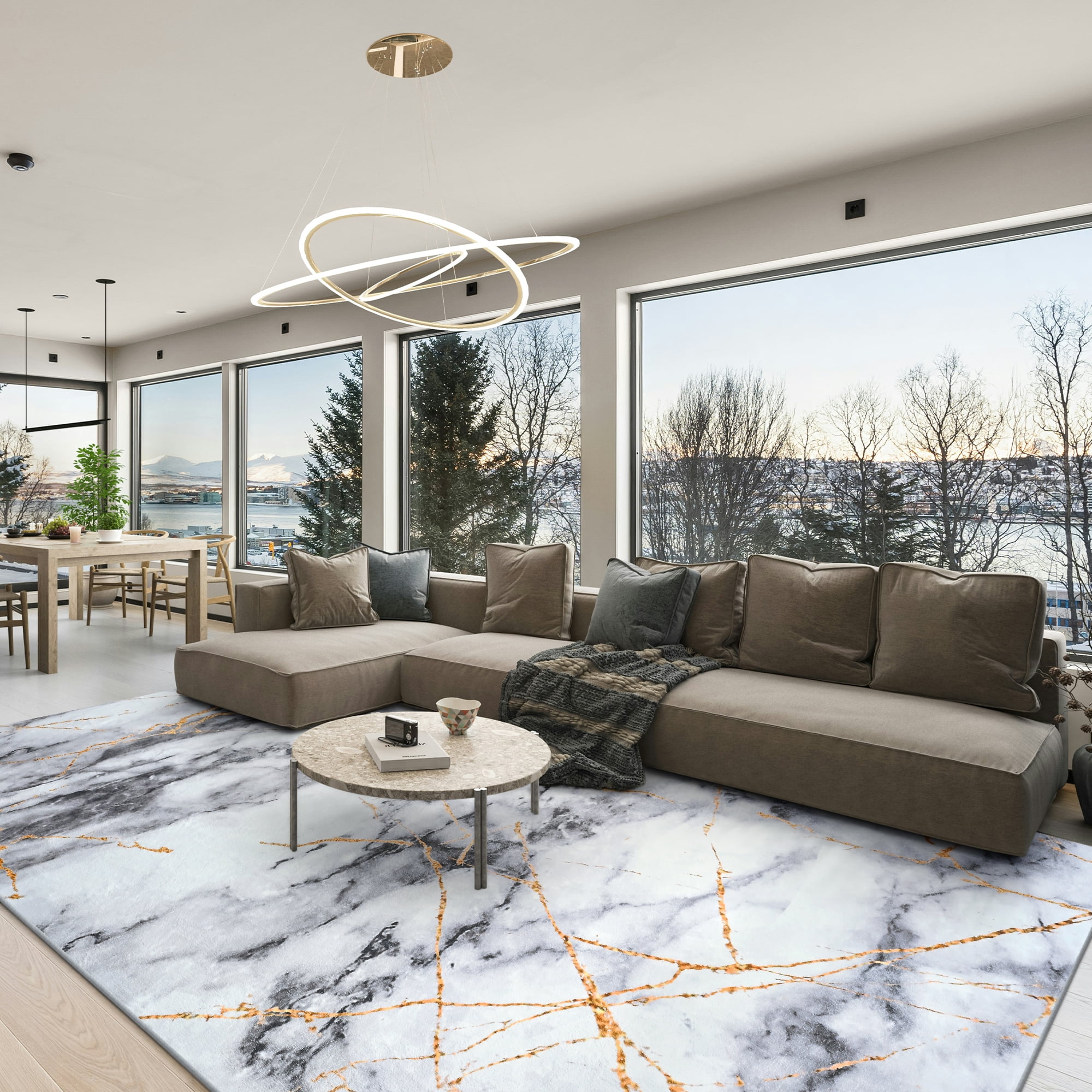Cydiria Modern Abstract Marble Faux Wool Area Rug, 8' x 10', Gray