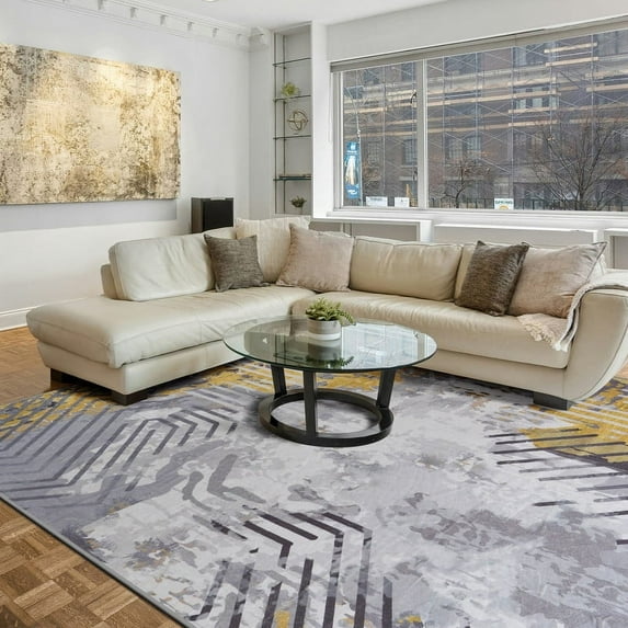 Cydiria Modern Abstract Patterned Geometric Faux Wool Area Rug, 4' x 6', Gray Yellow