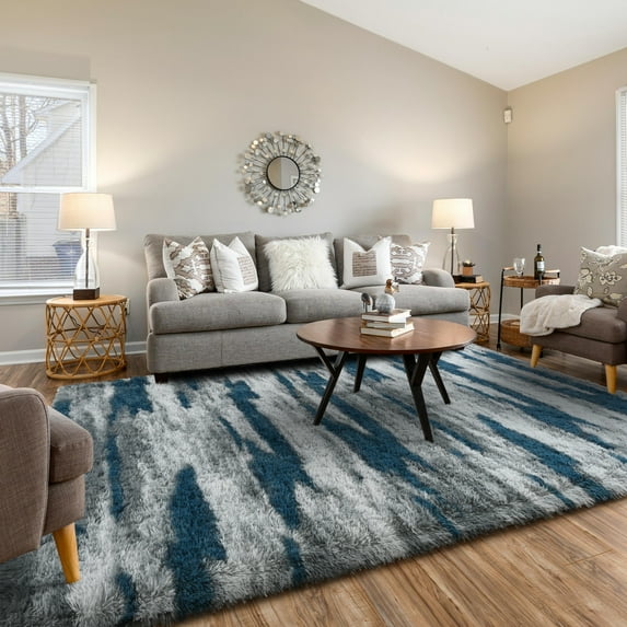 Cydiria Modern Light Grayish Plush Area Rug Scandinavian Shaggy Carpet for Living Room, 4' x 6'