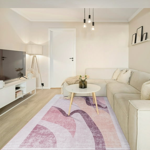 Cydiria Modern Soft Abstract Faux Wool Area Rug, 4' x 6', Pink