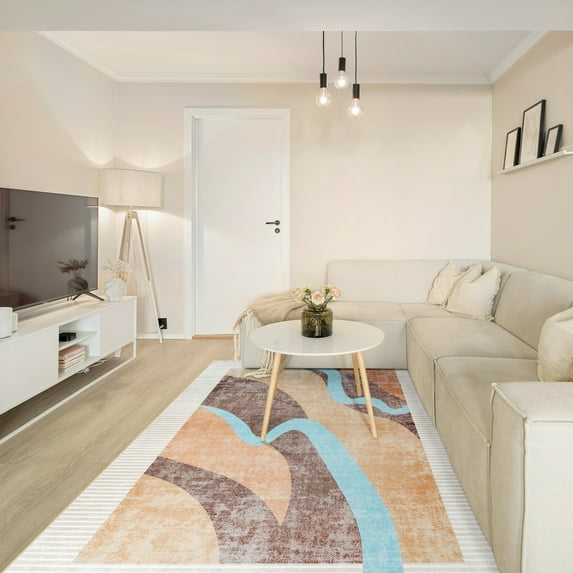 Cydiria Modern Soft Abstract Faux Wool Area Rug, 6' x 9', Orange