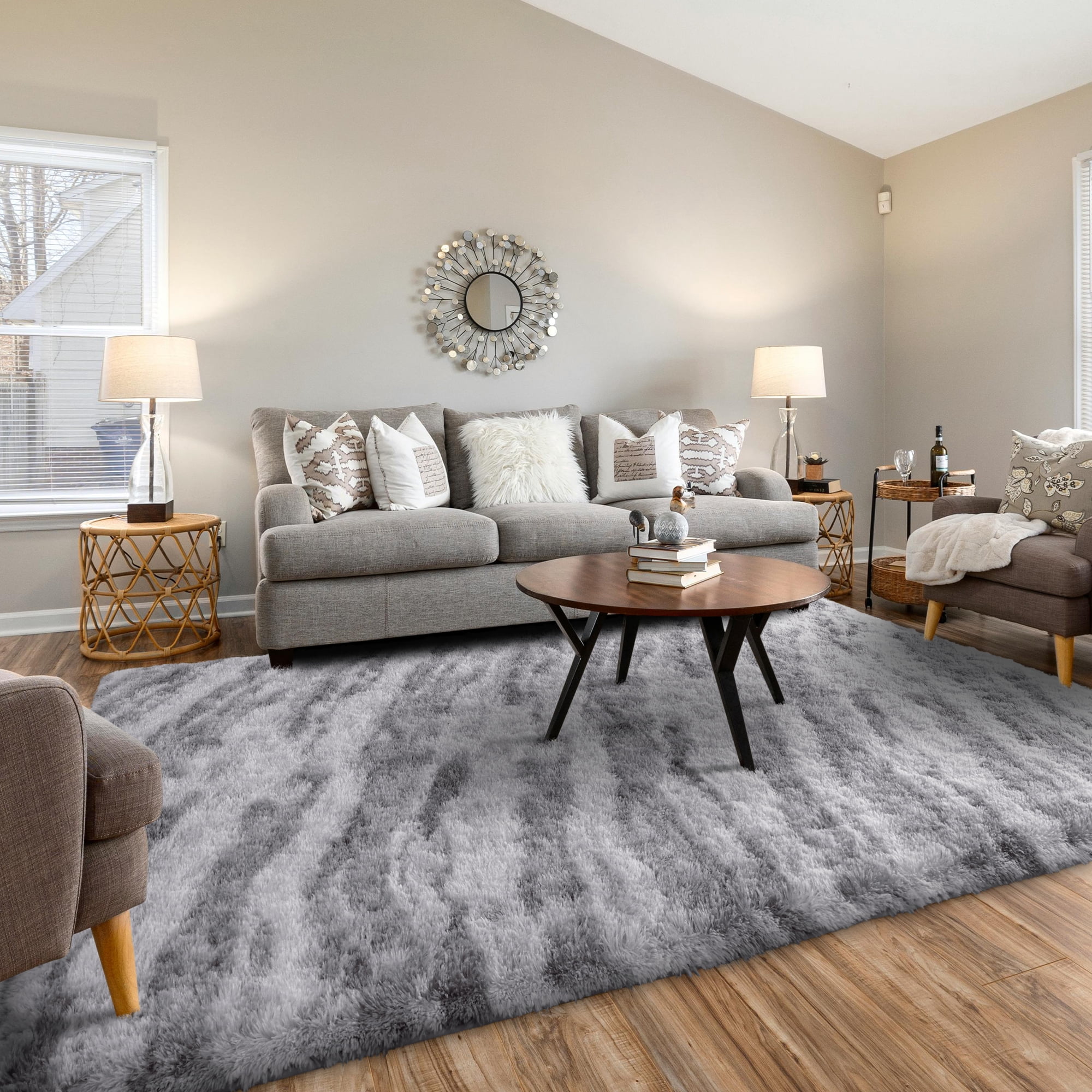 Cydiria Modern Gray Plush Area Rug Scandinavian Shaggy Carpet for Living Room, 6' x 9'