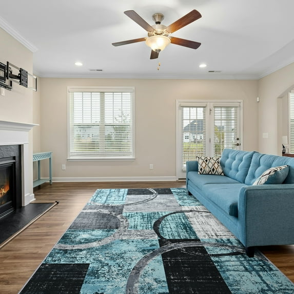 Cydiria Ocean Blue Modern Rug Non Slip Geometric Rug for Living Room, 2' x 3'