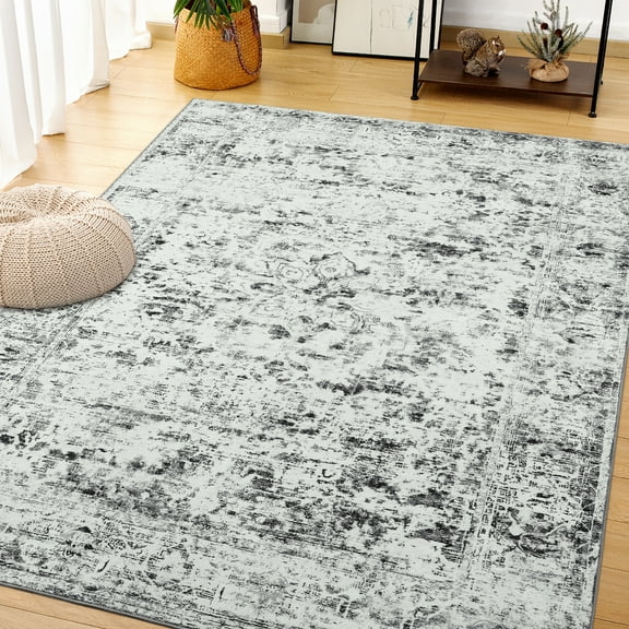 Cydiria Vintage Boho Traditional Oriental Faux Wool Area Rug, 4' x 6', Light Gray