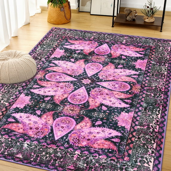Cydiria Vintage Boho Traditional Oriental Faux Wool Area Rug, 4' x 6', Purple