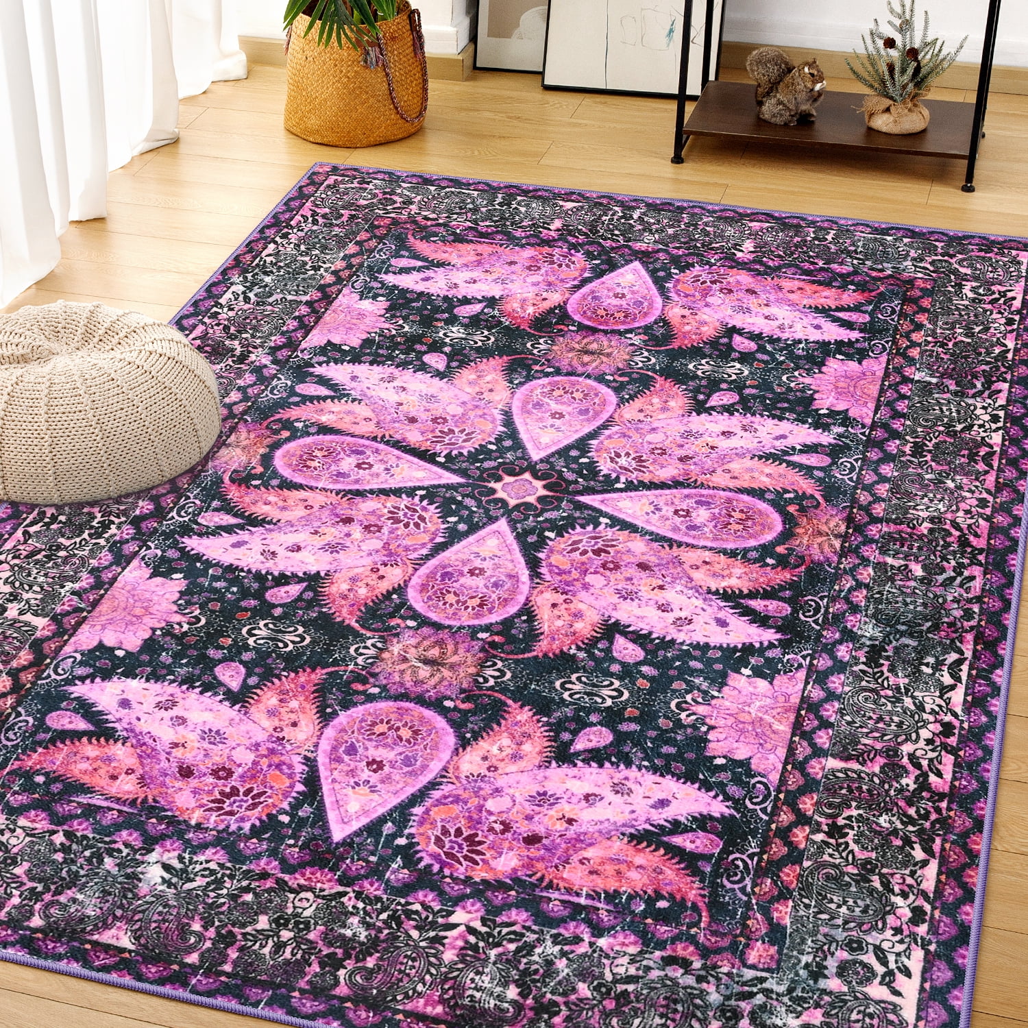 Cydiria Vintage Boho Traditional Oriental Faux Wool Area Rug, 5' x