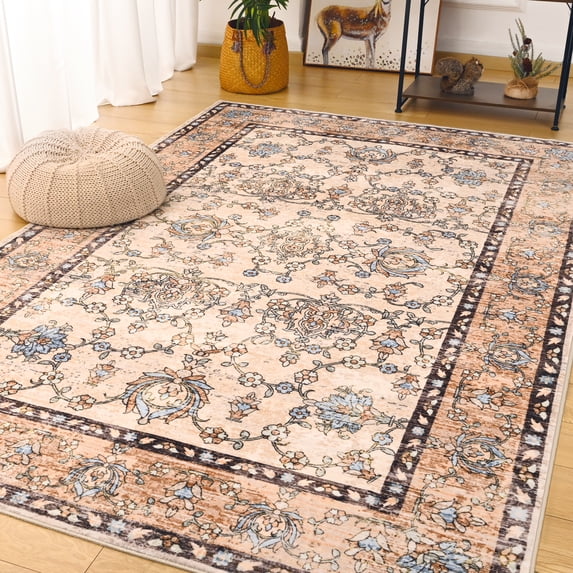 Cydiria Vintage Boho Traditional Oriental Faux Wool Area Rug,6' x 9', Beige
