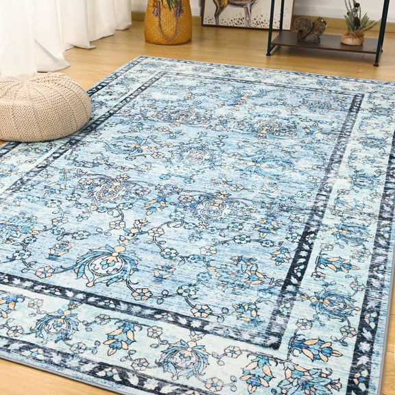Cydiria Vintage Boho Traditional Oriental Faux Wool Area Rug,6' x 9', Blue