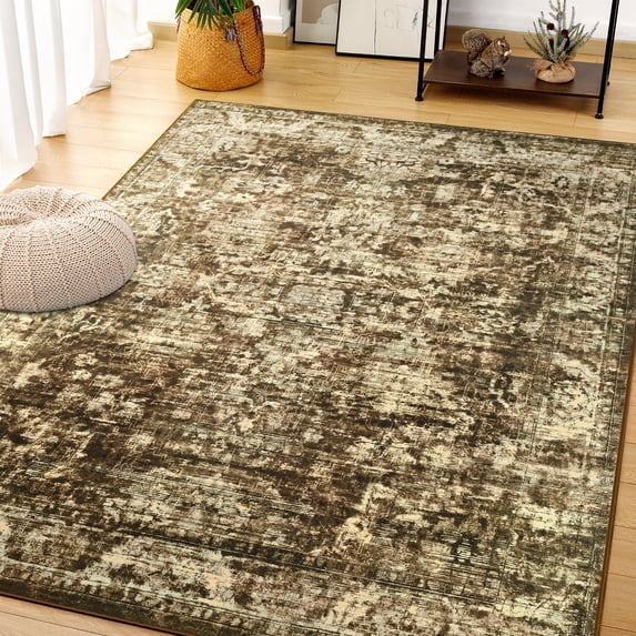 Cydiria Vintage Boho Traditional Oriental Faux Wool Area Rug,6' x 9', Brown