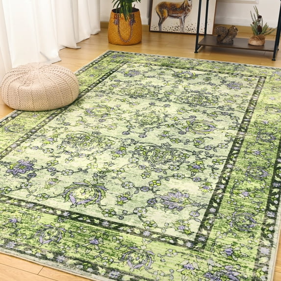Cydiria Vintage Boho Traditional Oriental Faux Wool Area Rug,6' x 9', Green