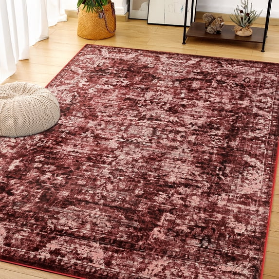 Cydiria Vintage Boho Traditional Oriental Faux Wool Area Rug,6' x 9', Red