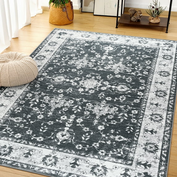 Cydiria Vintage Boho Traditional Oriental Faux Wool Area Rug, 8' x 10', Black