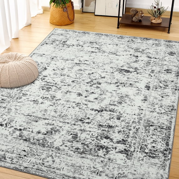 Cydiria Vintage Boho Traditional Oriental Faux Wool Area Rug, 8' x 10', Light Gray