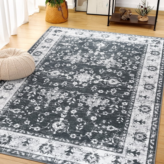 Cydiria Vintage Boho Traditional Oriental Faux Wool Area Rug, 9' x 12', Black