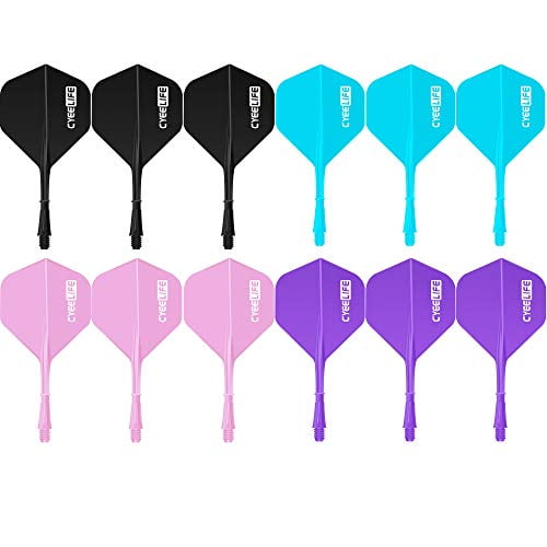CyeeLife 12 Packs Integrated Dart Flights and Shafts in one Part 2BA (4 Colors)