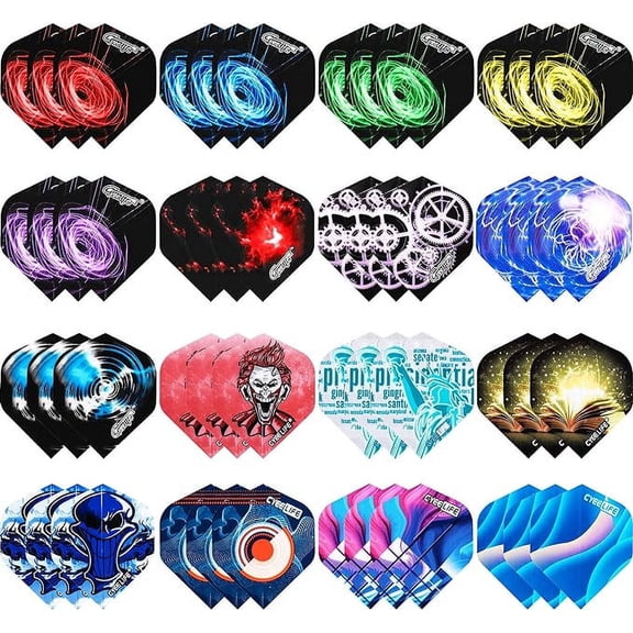 CyeeLife 48pcs Standard PET Dart Flights 16 Patterns, Spare Dart Wings for Aluminum & Plastic Shafts