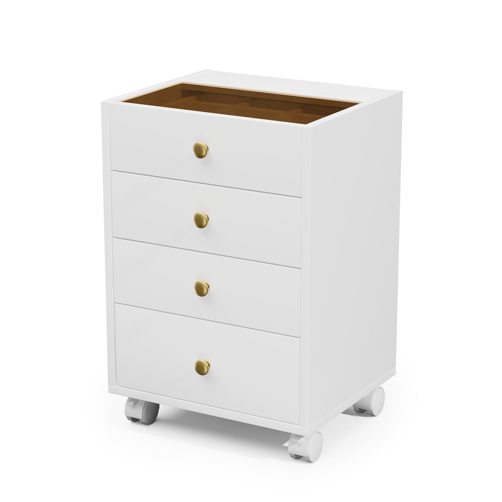 Cyehnenx 4 Drawer File Cabinet, Under Desk Storage, Home Office Vertical Storage Cabinet with Glass Top, Mobile Printer Stand with Lockable Wheels for Home Office Study, White