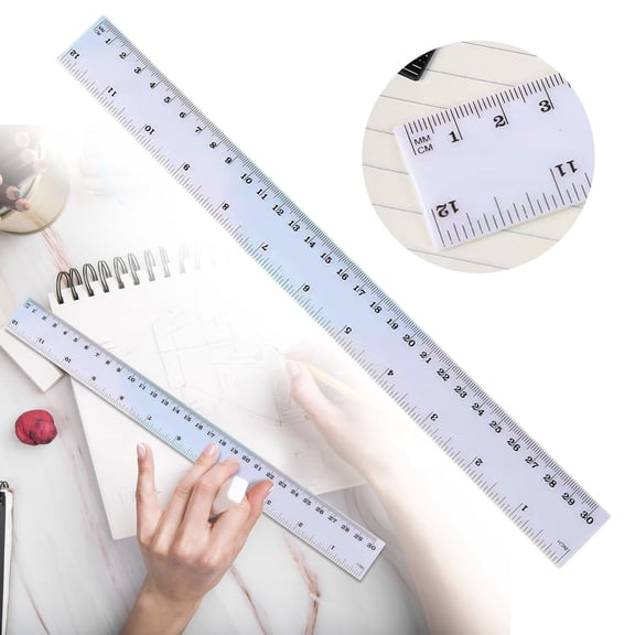 Cyenie 30cm Straight Plastic Ruler, Clear Markings, White Measuring Stick, Drafting Ruler, (White)
