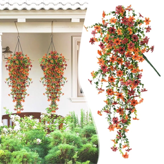 Cyenie Artificial Hanging Flowers Plants for Outdoor Spring Decoration Daisy with Leaves Look Real for Outside Home Indoor Planter Porch Patio Balcony Yard Decor, 75*30 C