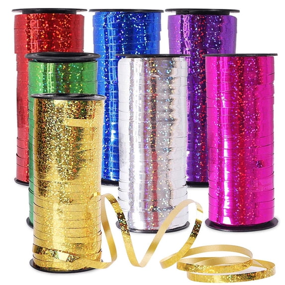 Cyenie Curling Ribbon Metallic Balloon String, 1 Yard Shiny Wrapping Ribbon Spool, Gift Wrap Ribbon for Crafts Easter Birthday Party H