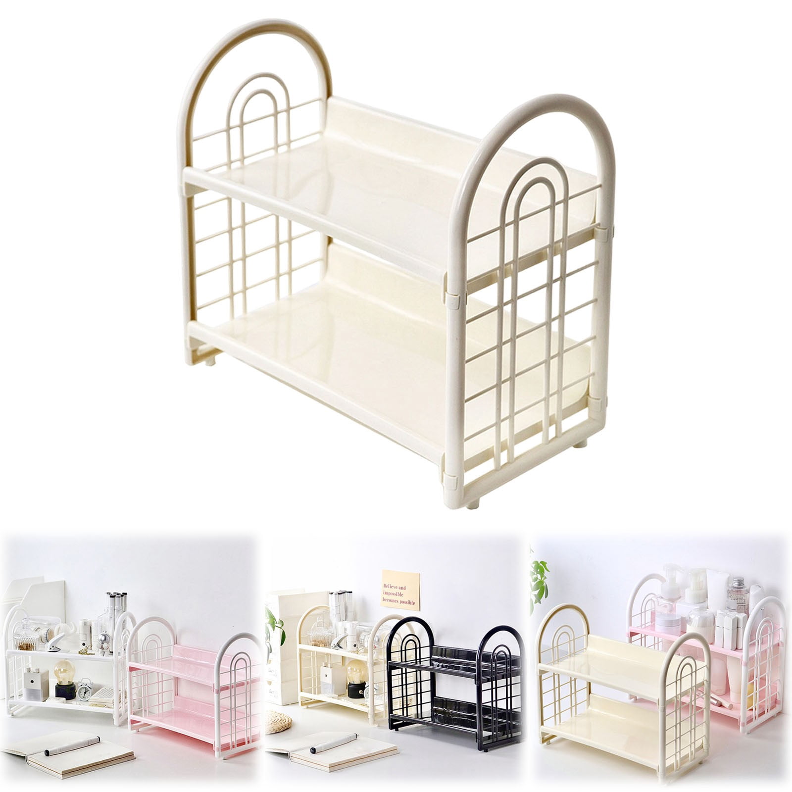 Cyenie Double Layer Desktop Storage Rack Desk Bookshelf Organizer, 2 ...