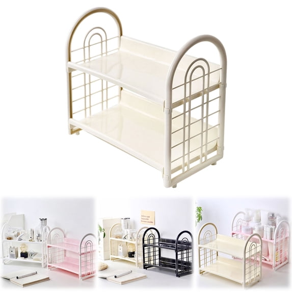 Cyenie Double Layer Desktop Storage Rack Desk Bookshelf Organizer, 2 Tier Hollow Tabletop Shelf for Dormitory Office, Yellow