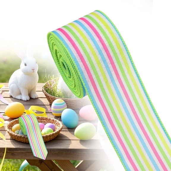Cyenie Easter Spring Pastel Wired Ribbon Rolls, Easter Bunny Wired Edge Ribbons, Decorative Wrapping Ribbons for Gift, Easter Colorful Diy Craft Ribbons, Easter Fabric Ribbon Decor, A