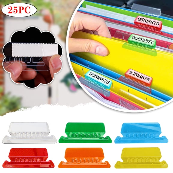 Cyenie File Folder Tabs 25 Hanging File Folder Tabs and 25 Inserts for Quick Organize and Identification Plastic Hanging Files Easy To Read, Blue