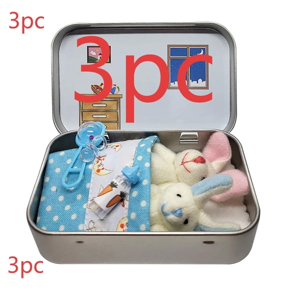 Cyenie Little Pocket Bunny in Tin Box, Mini Travel Buddy & Diy Pet Adoption, Cute Rabbit Figurine Easter Toy for Basket Stuffer, Holiday Gift & Collectible Decor, Blue