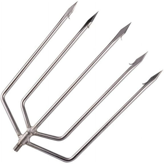 Cyfie Fishing Harpoon, 5-Prong Stainless Steel Fishing Gig Gaff Hook with 8mm Screw, for Hunting Fish Frog in Pond River Lake etc, Capable for Fishing Pole