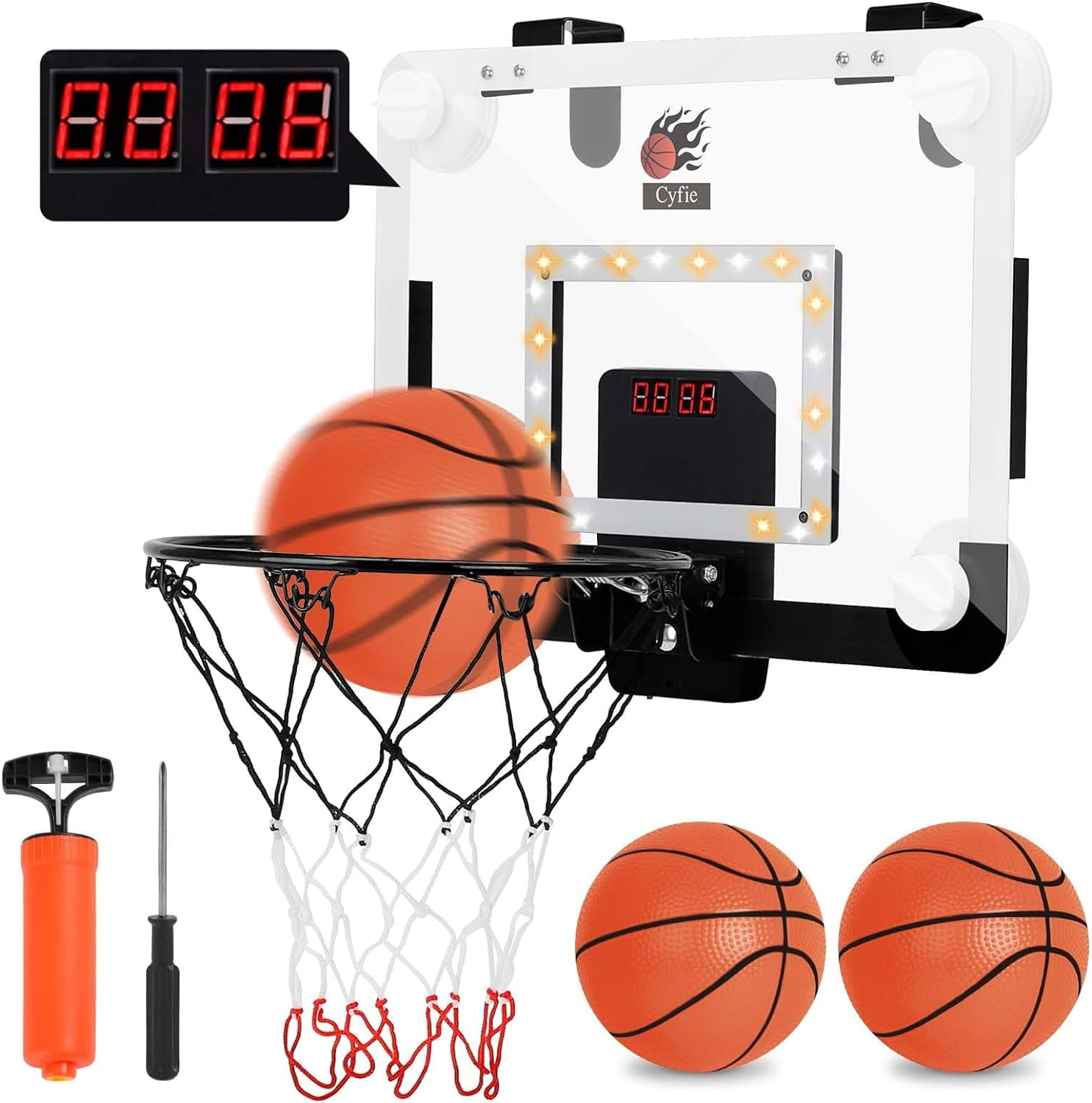 Cyfie Kids Basketball Hoop with LED Lights, Electronic Scoreboard and