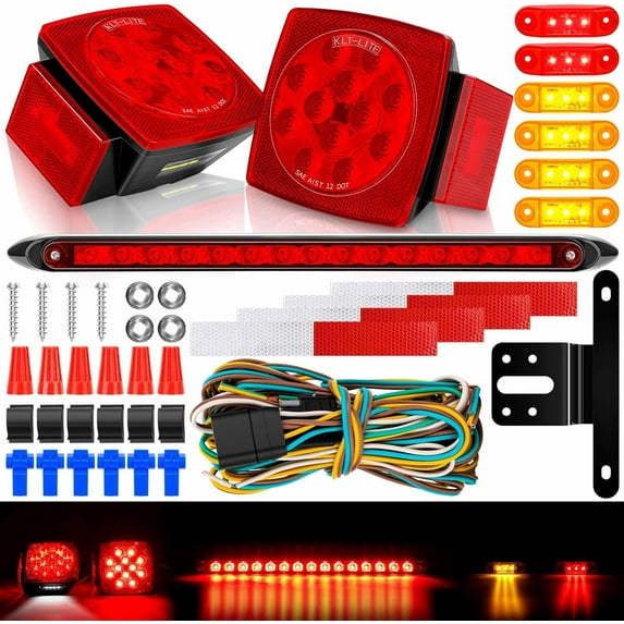 Cyfie LED Trailer Light Kit Submersible, 12V Super Bright Stop Brake Turn Tail Lights Under 80" Wire and Bracket, Red Amber Side Marker Light, LED Trailer Lights Bar for Truck RV Boat