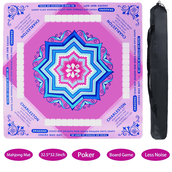 Cyfie Mahjong Mat for Table 32.5x32.5 Inch, 3mm Thick Anti-Slip Noise Reduction Mahjong Mat with Rules, Waterproof Game Mats for Poker, Board Games, Cards & Dominoes,Christmas Party Gift (Pink)
