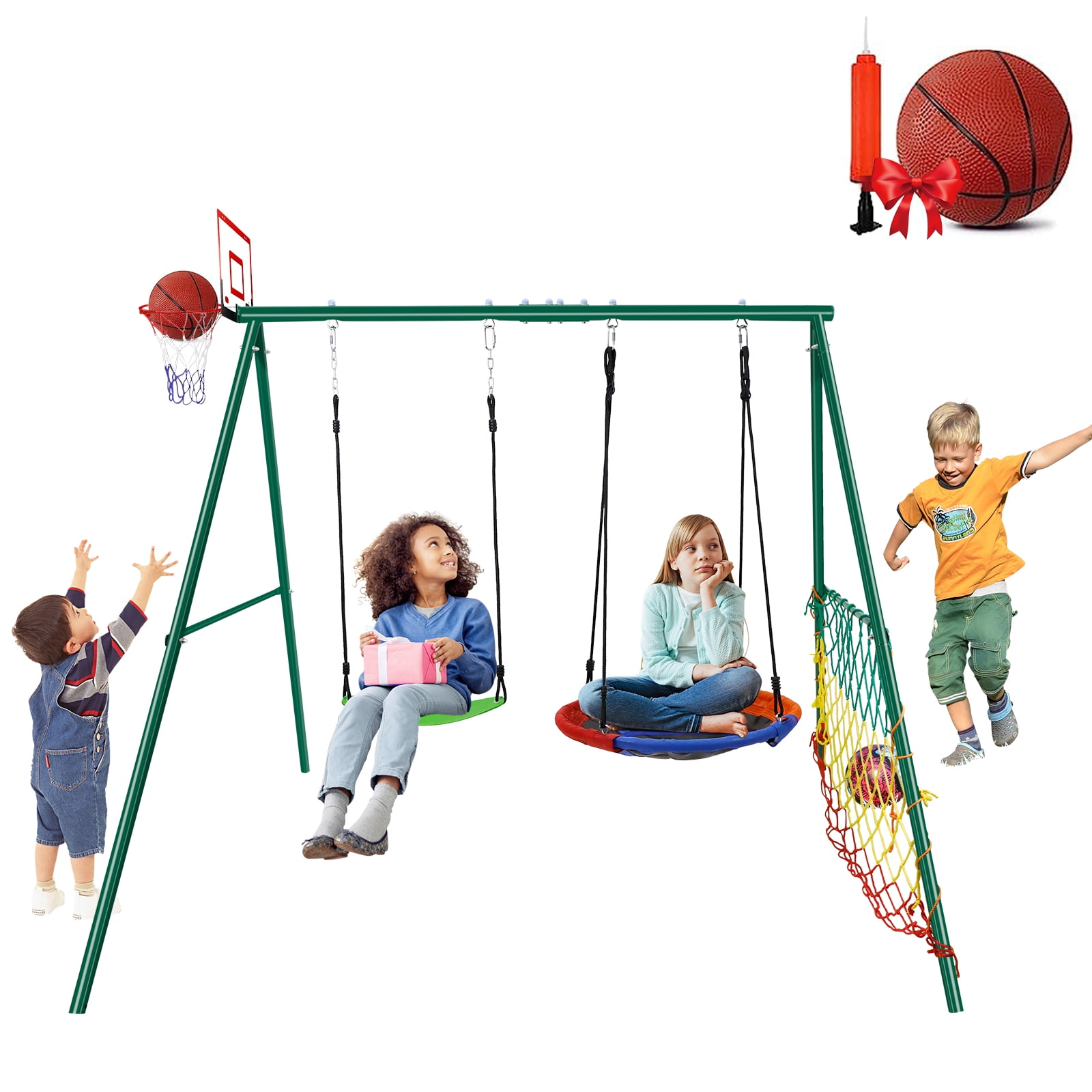 Cyfie Metal Swing Set for Outside, 440lbs Backyard Swing Set Kit for