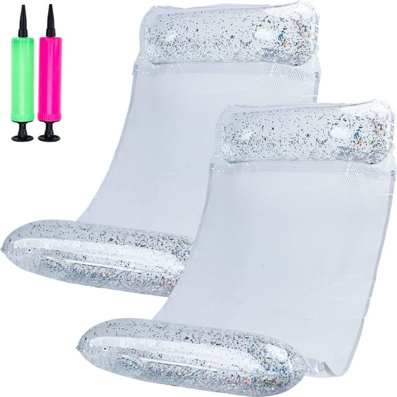 Cyfie Net Water Hammock,4-in-1 Inflatable Water Floating Hammock Pool Float Toys for Adult,Capacity 250 lbs,2 Pack,Clear