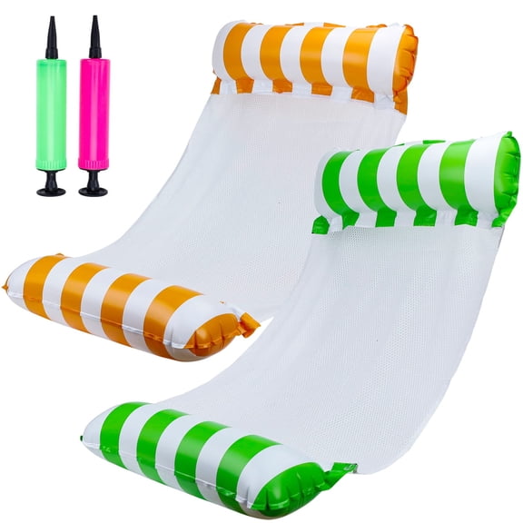 Cyfie Water Floating hammock Pool Float for Adult,Capacity 250 lbs,2 Pack,Green Orange